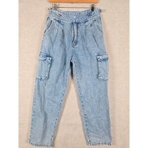 Signature 8 Womens Light Wash Crossover Waist Cargo Jeans‎ Blue Size L